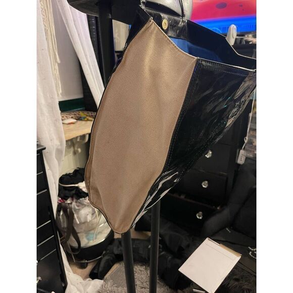 Tory burch patent leather black perforated logo tote bag/purse/pocketbook - Picture 6 of 11